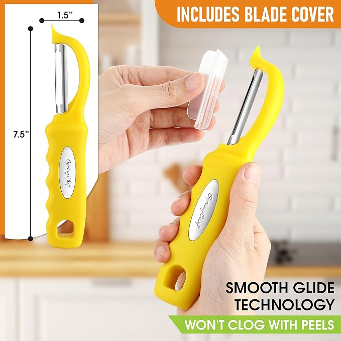 Spring Chef Swivel Potato Peeler for Kitchen with Soft Grip Handle, Yellow | Premium Vegetable Peeler w/ Sharp Stainless Steel Blades, Multifunctional Food Peeler for Apple, Carrot, Cucumber, Fruit