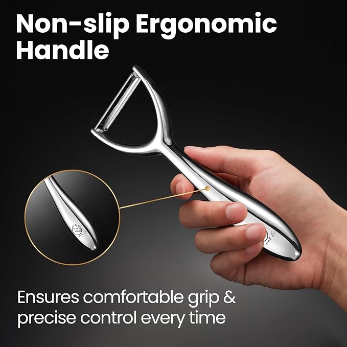 Gourmet Easy Vegetable Peeler Ultra Sharp Stainless Steel Blade (Y Peeler) | Left and Right Hand Compatible, Easy Peel and Slice, Ergonomic Handle, Comfortable Grip, Dishwasher Safe, 5-Year Warranty