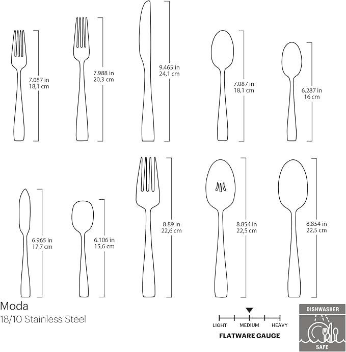 Oneida Moda 65-Piece 18/10 Silverware Set for 12, Flatware | mirror finish, dishwasher safe | includes serving spoons and utensil set | heavy duty, cutlery set for kitchen and dining