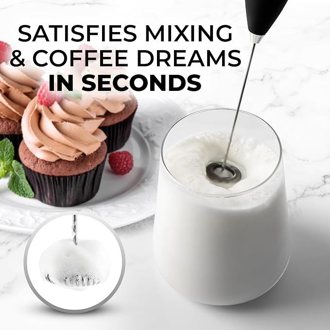 Mini & Mighty Milk Frother Wand – Powerful Handheld Coffee Frother, Battery Operated Drink Mixer – Compact Pocket Size – Detachable Whisk for Latte, Cappuccino, Matcha, Hot Chocolate