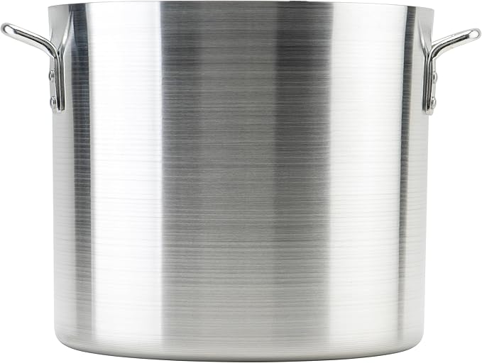 Winco 24 qt Aluminum Heavy-Duty Stock Pot | Thick walls, Riveted handles, Wide base, Great for Stocks, Soups, Pasta and Batch Cooking