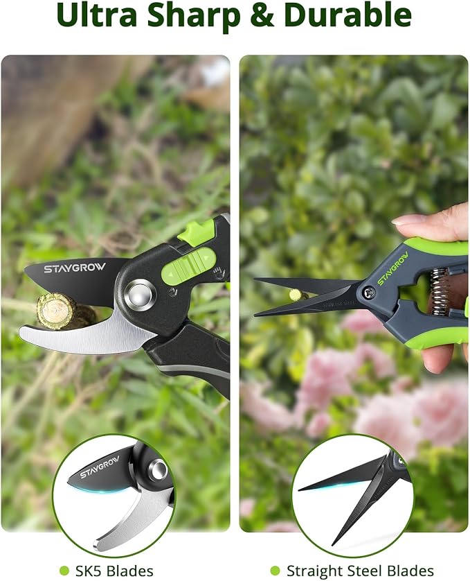 Gardening Scissors, Sharp Plant Trimming Scissors 2 Pack | Stainless Steel Pruning Shears for Precise Cuts,Bonsai Clippers,8.5" Bypass Garden Shears & 6.5" Straight Trimming Scissors