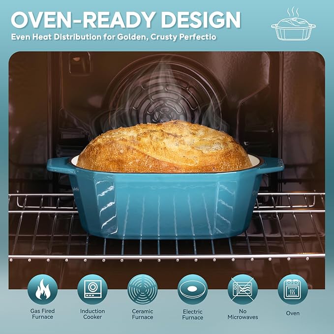 Enameled Cast Iron Sourdough Bread Oven – Dutch Oven for Sourdough, Oval Cast Iron Bread Pan with Lid，Loaf Cast Iron Dutch Oven for Baking (3.3QT-Blue）