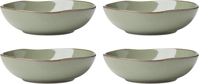 Oneida Organic Shades Sage Green Stoneware Pasta Bowl Set for 4, 34.5oz | dishwasher safe, microwave safe | kitchen and dining essential | 34.5oz, salad bowls, gift for women