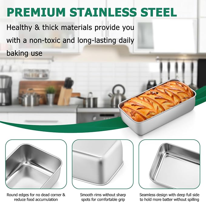 TeamFar Loaf Pans for Baking, 9 x 5 Inch Stainless Steel Loaf Bread Pans | Bread Pans Tins for Homemade Bread/Brownies, Healthy & Sturdy, Oven & Dishwasher Safe - Set of 10