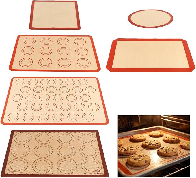Silicone Baking Mat Set of 6, Reusable Baking Sheet Set Food Grade Oven Liner Sheet Non-Stick & Easy Clean Pastry Board Rolling Dough Mats for Macaron, Cookie, Pizza, Bread
