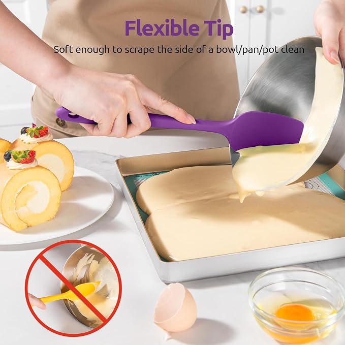 U-Taste Silicone Spatula Set 600°F High Heat Resistant, 4-Pcs, Purple | Food Grade Hot-Proof Seamless Rubber Scraper, Kitchen Flexible Silicon Cooking Utensil Set, Diswasher Safe Baking Supplies
