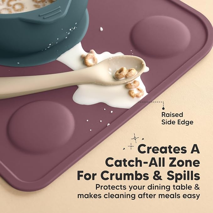 KeaBabies 2pk Silicone Placemats for Toddlers, Kids, Baby, 12x9 (Rocky, S) | Non Slip Suction Silicone Placemat for Restaurants, Dining Table,Travel, Easy to Clean, Food Grade/BPA-Free, Small Table Mat