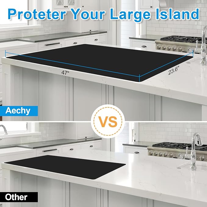 Silicone Mats for Kitchen Counter 47"x23.6"x0.08”, Largest Heat Resistant Mat Shipped Rolled Up Kitchen Island Silicone Countertop Protector Mat Nonslip Extra Large Counter Mat, Black | Largest Size, Heat Resistant, Nonslip, Extra Large Countertop Prot...