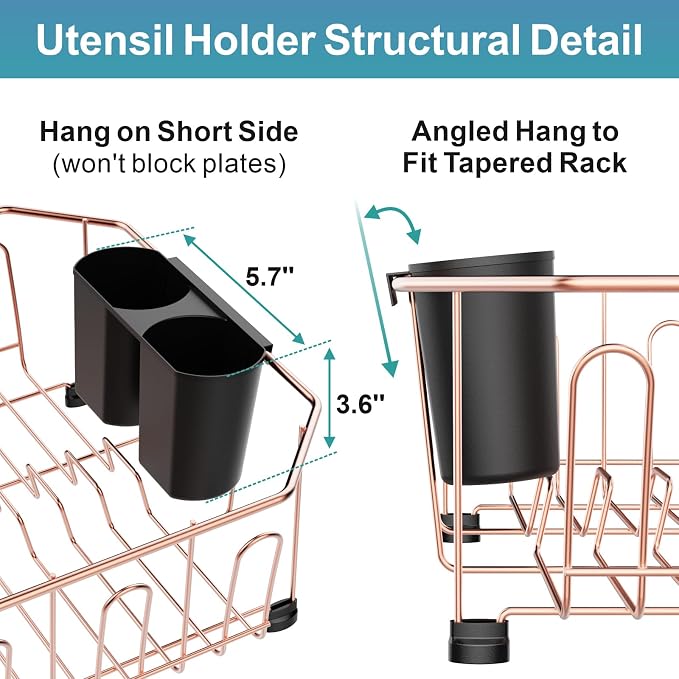 Small in Sink Dish Drying Rack - Stainless Steel for RV Kitchen | Compact Design, Rust-Resistant, Angled Corners Fit Square & Round Sinks, Removable Utensil Holder, Cup Hooks, 13.1"W x 14.4"L