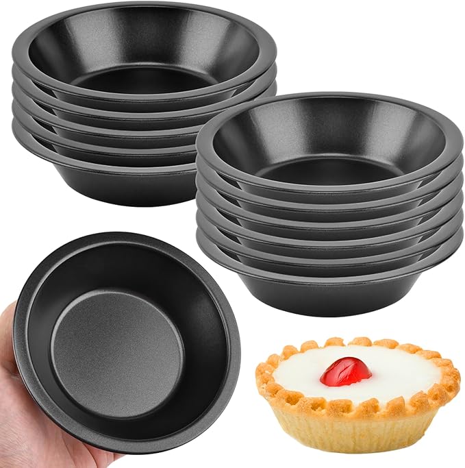 Bibabala 12pcs 5inch Desserts Black Tarts For Baking Round Tin, Mini Pie Pan Carbon Steel(Black)