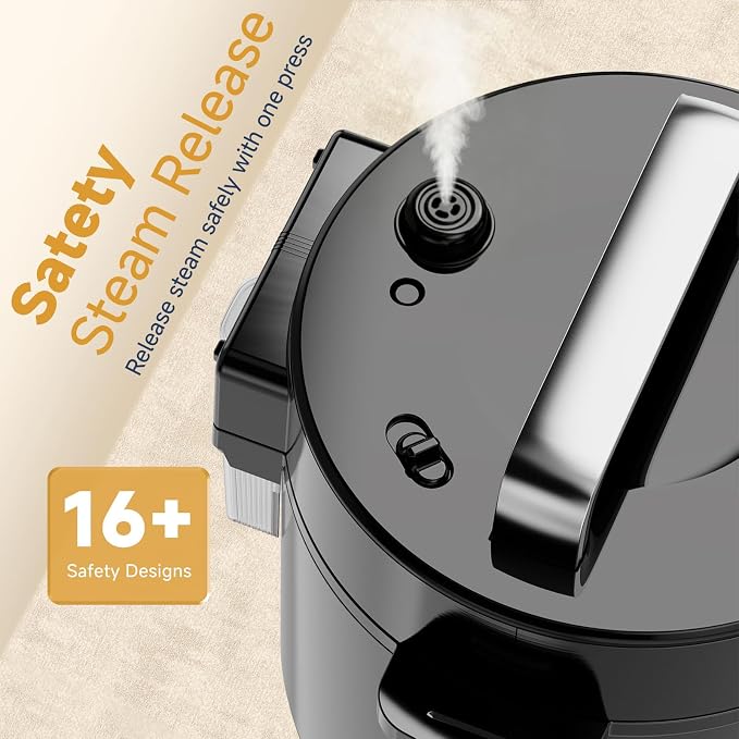 CARORI 6 Qt Electric Pressure Cooker, 9-in-1 Multi-Cooker with 12 One-Touch Presets, IMD Touchscreen, Stainless Steel Inner Pot, 24H Delay Timer, 1000W Compact Pressure Cooker, Black