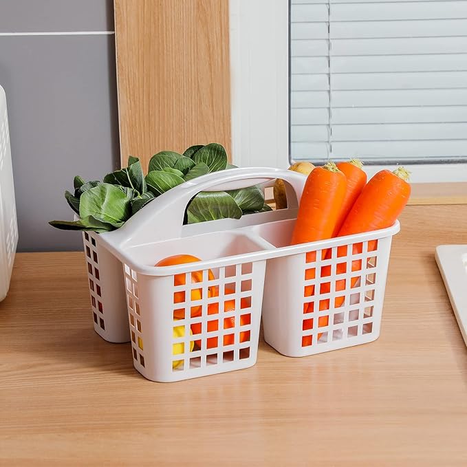 Portable Shower Caddy Basket Plastic Storage Basket with Divided Light Grey | Sturdy Large Capacity Cleaning Supplies Organizer Compartments Tool Bin for Bathroom Kitchen Bedroom College Dorm Essentials