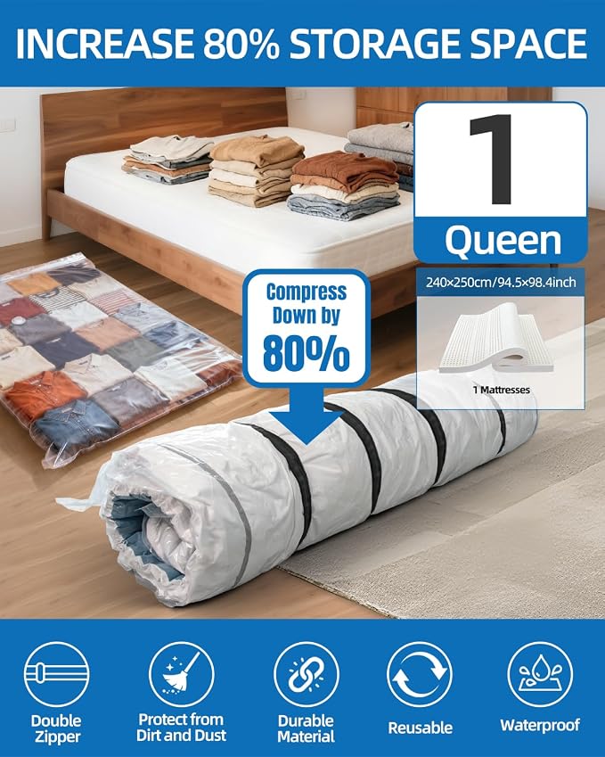 Vacuum Bag for Moving, Vacuum Seal Bag Heavy Duty Storage Bag (1 Queen/Full/Full-XL)