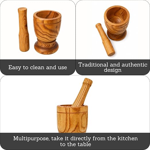 IMUSA USA Small Wood Mortar & Pestle | Ideal for Grinding Spices and Herbs