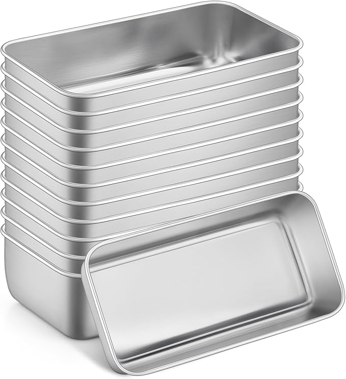 P&P CHEF Loaf Pan, 9 x 5 Inch Stainless Steel Bread Pan, (Silver, 12Pcs) | Loaf Toast Baking Pans Tins Set For Bread Meatloaf Lasagna Cake, Healthy & Sturdy, Oven & Freezer Safe, Easy to Clean