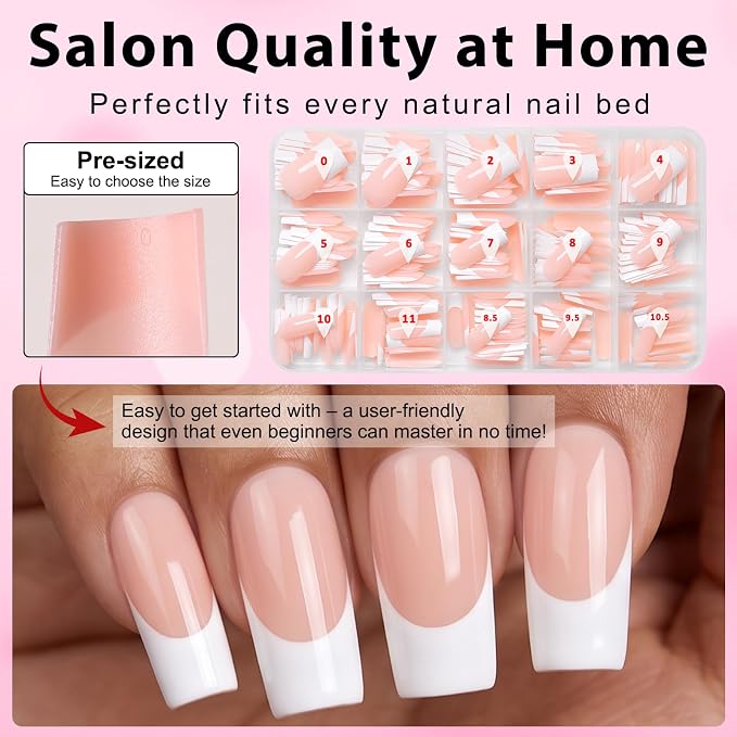 240pc Medium Square French Tip Press on Nails Nude Fake Nails with Tabs | Medium Nails Press ons Square Glue on Nails Acrylic Nails Stick False Nail Artificial Fingernail for Women Girls
