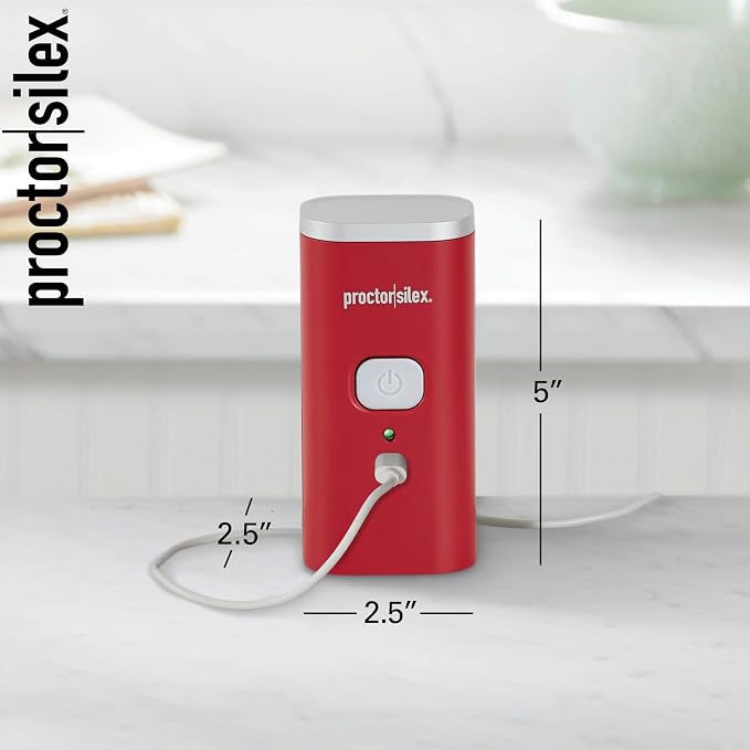 Proctor Silex Hands-Free Cordless USB Rechargeable Electric Can Opener | Automatic Shutoff | Self-Aligning | Smooth Touch Lid Edges | Compact & Easy to Store | Red | 76505