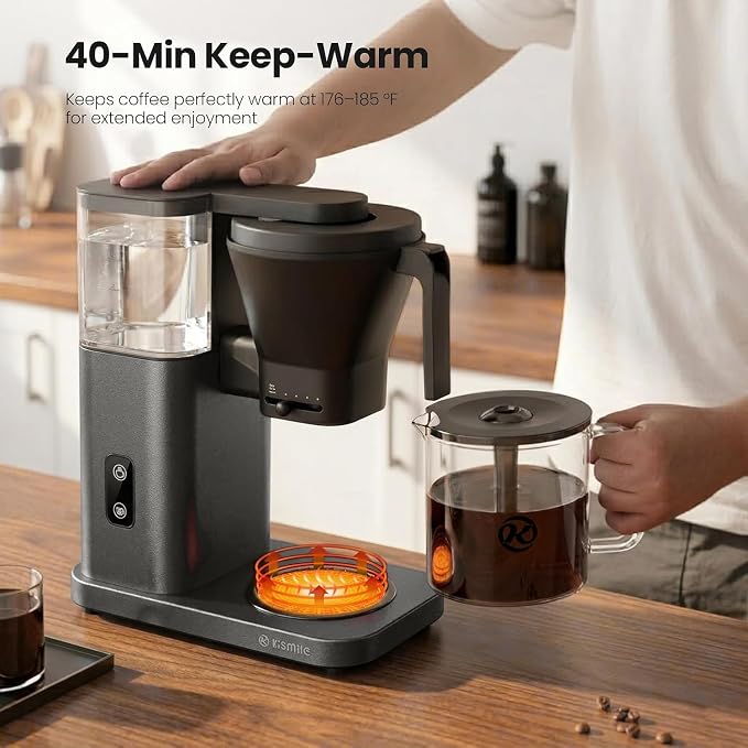 Kismile SCA-Certified 8-Cup Drip Coffee Maker with Pour-Over Control | 3-Second Heating at 197–205°F, Adjustable Flow, Removable 1.25L Water Tank, 20-Min Cold Brew and 40-Min Keep Warm