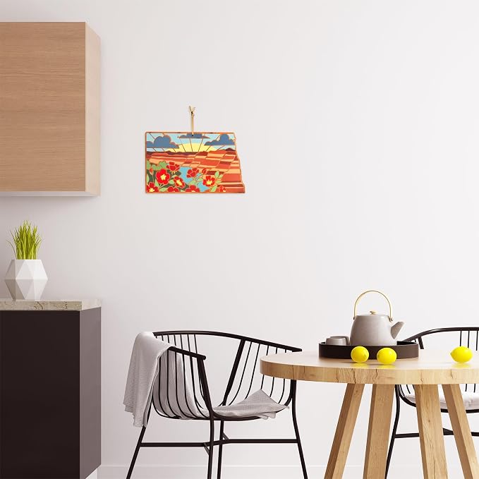 Totally Bamboo North Dakota State Shaped Cutting Board, Summer Stokes Art | State charcuterie board with colorful hand-drawn landscape art. Smooth reverse side for food prep. Hang tie for wall display.