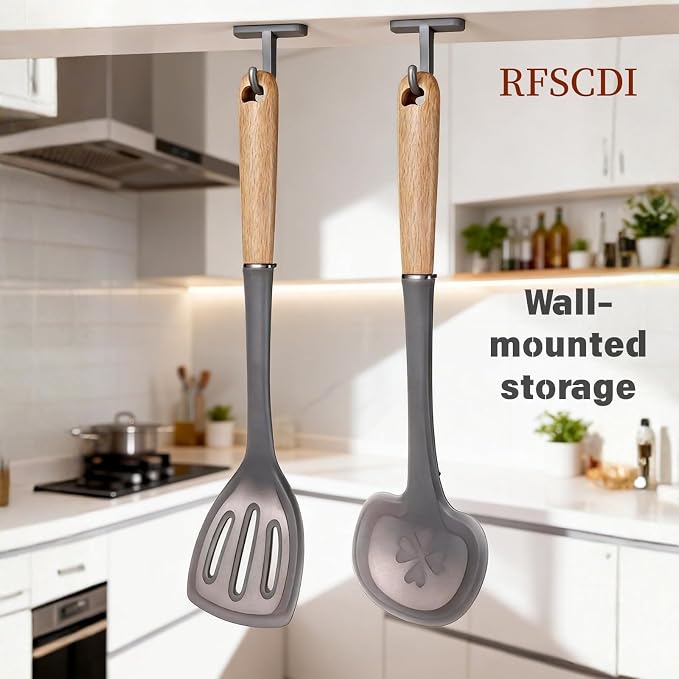 2-Piece Cooking Spatula Set - German standard Food-Grade Silicone with Steel Core, Heat Resistant Up to 500℉, Non-Stick Cooking Utensils for Kitchen with Ergonomic Non-Slip Handle (Gray)