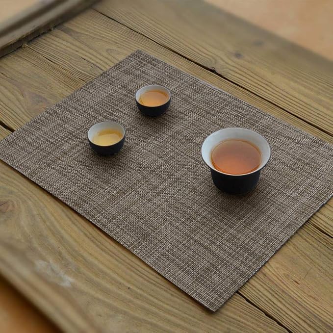 homEdge PVC Placemat, 4 PCS of Non-Slip Heat Resistant Place Mats, Washable Vinyl Placemats, Set of 4 – Linen Gray