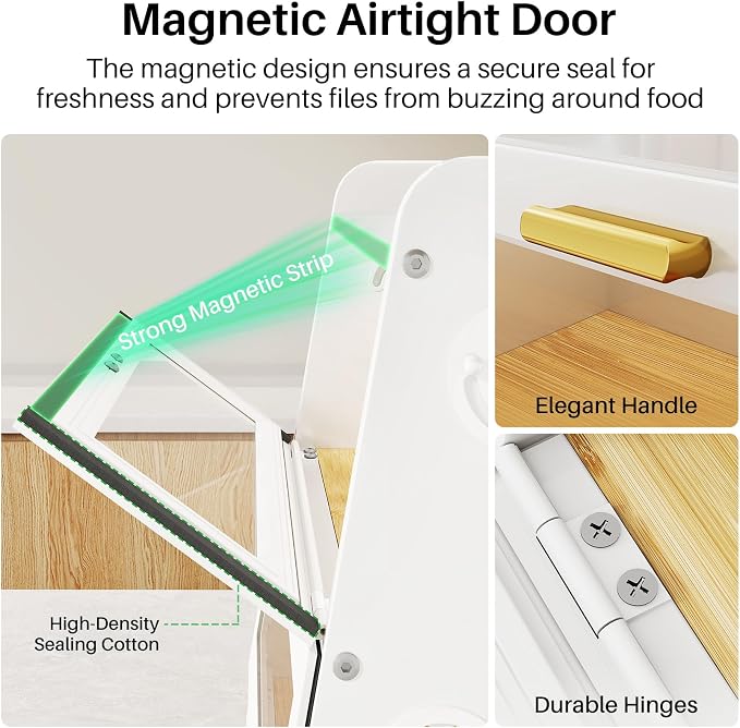SNTD 2 Tier Bread Box for Kitchen Countertop, Adjustable Ventilation, White | Bamboo Cutting Board, Airtight Design, See-Through Magnetic Door, Bread Storage Container for Homemade Bread, Multi-purpose