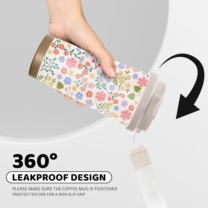 Floral Tumbler Stainless Steel 2-in-1 Lid Coffee Tumbler 18 oz Flowers Aesthetic Insulated Travel Coffee Mug Floral Water Bottle for Women Girls Birthday Christmas