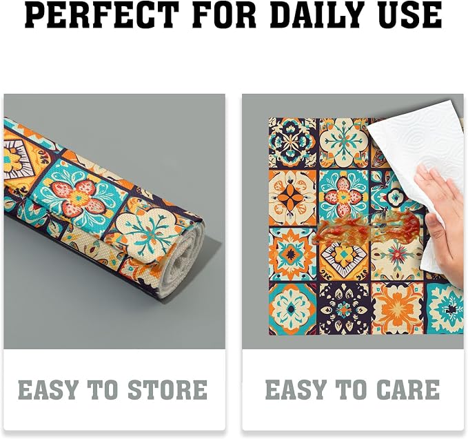 Boho Floral Placemats Set of 4, Retro Flower Geometric Place Mat Bohemian Floral Cloth Tablemats Non-Slip Washable Tabletop Mat 12x18 Inch for Indoor Outdoor Dining Party Table Decor