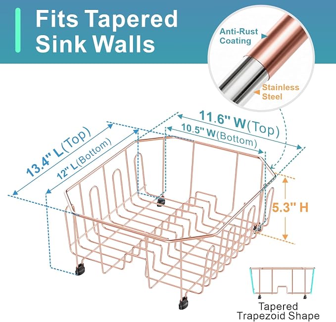 Small in Sink Dish Drying Rack - Stainless Steel for RV Kitchen | Compact Design for Apartments, Angled Corners Fit Square & Round Sinks, Utensil Holder, Cup Hooks, 1-2 Person, 11.6" x 13.4"