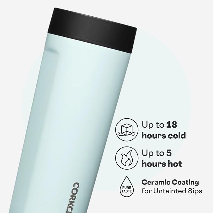 Corkcicle Commuter Cup Travel Mug - Insulated Coffee Mug with Lid - Keeps Drinks Cold 18 Hours - 360° Spill-Proof Sip Lid - Holiday Gift - Great for Gifting Warmth - 17 oz - Powder Blue
