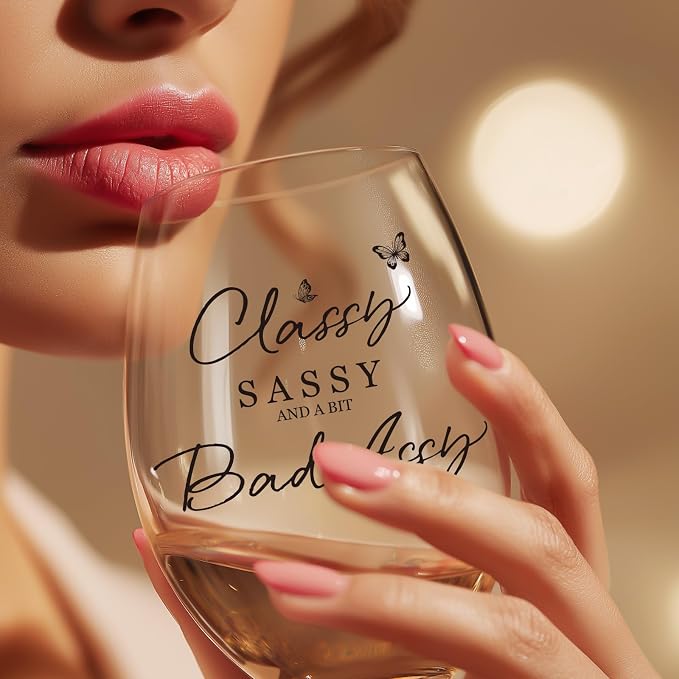 Funny Gifts for Women – Classy Sassy Cute Wine Glass 15oz, Dishwasher Safe | Fun Birthday Present for Friends, Sister, Coworkers, Neighbor Girlfriend Lovers, Gag Gifts for Woman, Christmas Gift