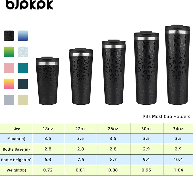 BJPKPK 26 oz Coffee Tumbler with Straw, Insulated Stainless Steel Cup | Double Wall Vacuum, Leak Proof Lid, Keeps Hot/Cold/Iced, BPA Free, Travel & Outdoor, Black Leopard