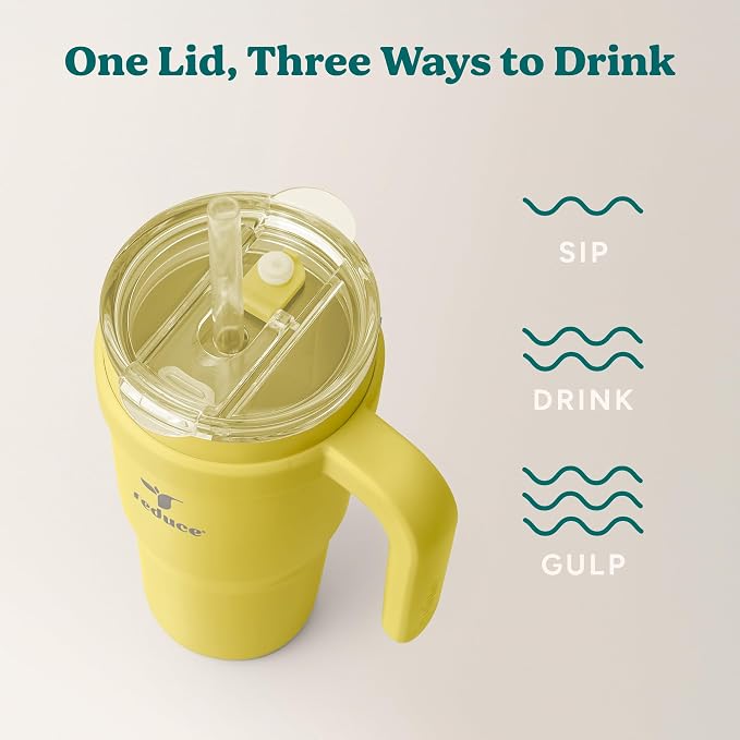 Reduce 24 oz Stainless Steel Tumbler with Handle - Dual-Wall Vacuum Insulated Travel Mug, Sweat-Proof Lid & Reusable Straw - Keeps Drinks Cold for 24 Hrs, Fits Cupholders, Dishwasher Safe -Pina Colada