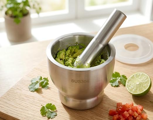 304 Stainless Steel Mortar and Pestle Set with Splash Guard Lid