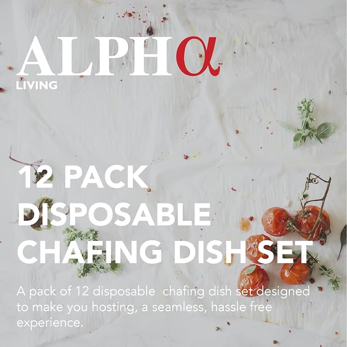 Alpha Living 12-Pack Disposable Chafing Dish Buffet Set with Fuel Cans | Welded construction, half-size pans, and warming trays for parties