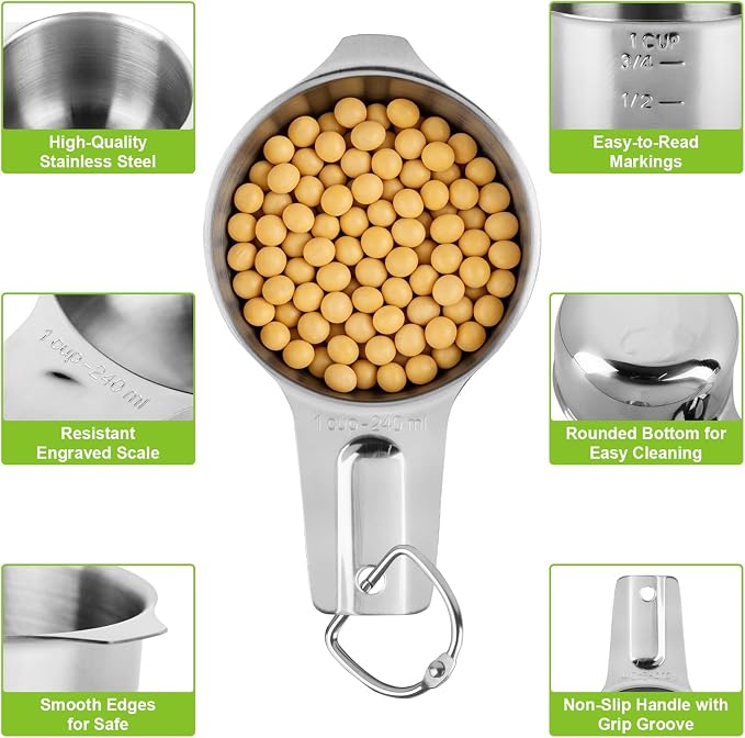 Stainless Steel Measuring Cups Set of 7, Stackable Measure Cups Kitchen Gadgets for Cooking Baking Supplies Tools, Nesting Metal Cup Spoons Easy to Read Markings for Dry & Liquid Measurements Baker