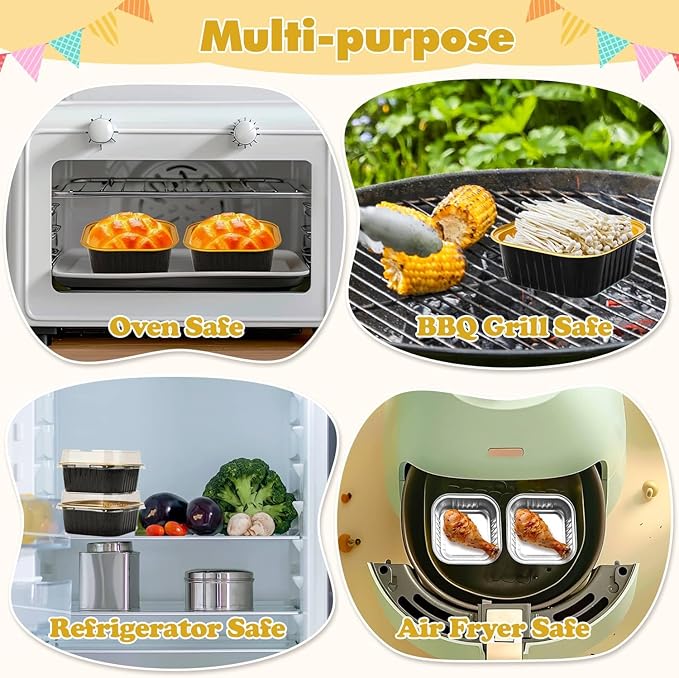 selizo 60 Pack 10oz Mini Disposable Cake Pans with Lids, Aluminum Foil Square Baking Cups, 4.4x4.4 Large Baking Cake Tins Cup Cake Containers with Lids for Individual Cakes, Black