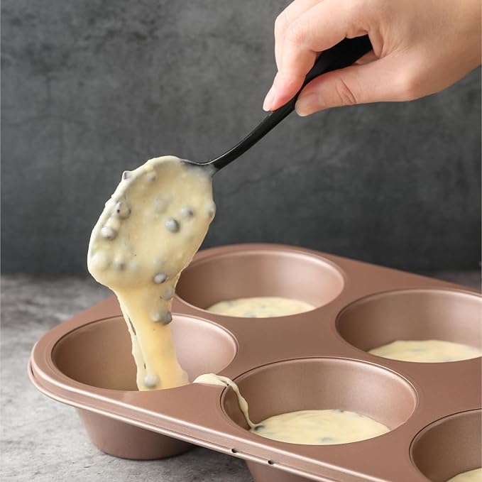 6 Cup Jumbo Muffin Pan Nonstick, PFOA & BPA Free | | Non-Toxic - High Carbon Steel - Gold - Large Cupcake Tin for Oven Baking