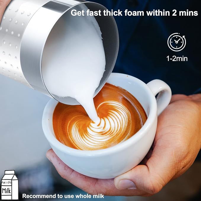 4 in 1 Milk Frother，Electric Milk Frother and Steamer 300ml，Fast Frothing | Stainless Steel Inner,Automatic Hot& Cold Foam Maker and Milk Warmer For Latte, Cappuccinos, Macchiato（White）