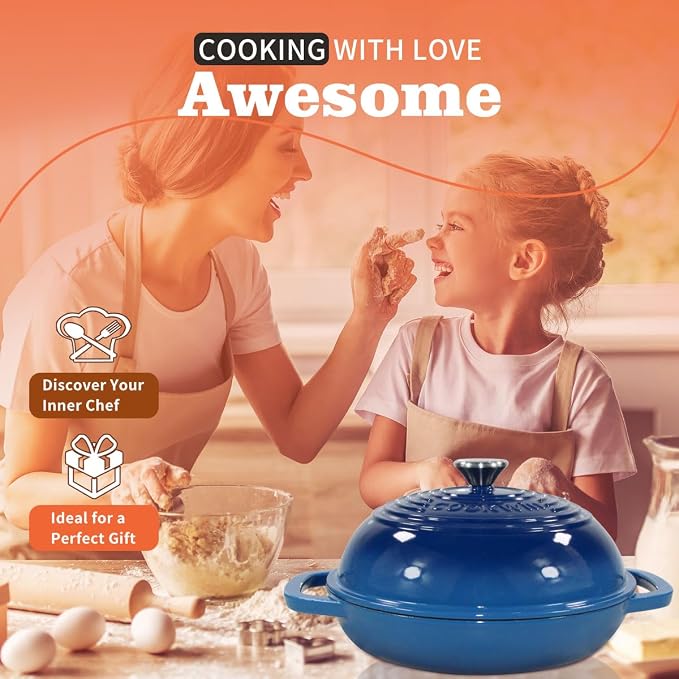 Enameled Cast Iron Dutch Oven for Bread Sourdough Baking, 6 Quart Bread Loaf Pan with Lid for Stews, Roasts, Blue