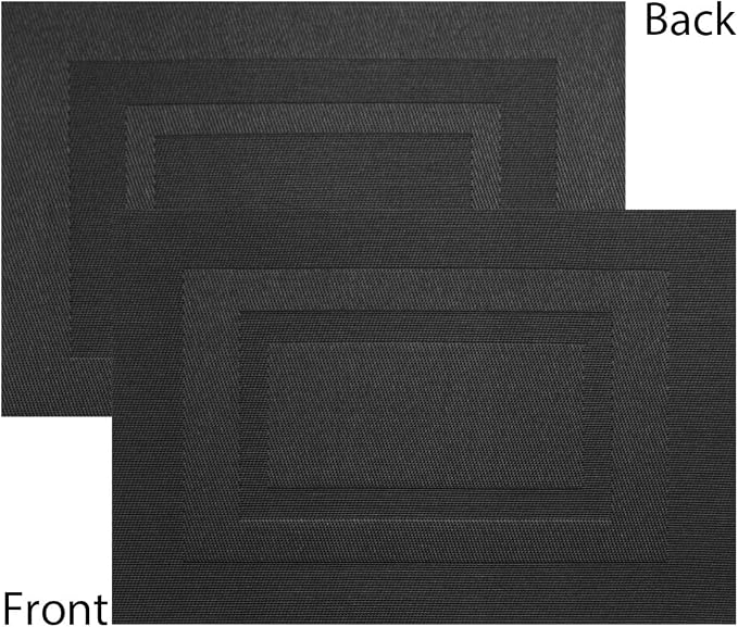 Durable Placemats Set of 6 Vinyl Heat-Resistant Table Mats Washable Plastic Placemats for Dining Table (Black)