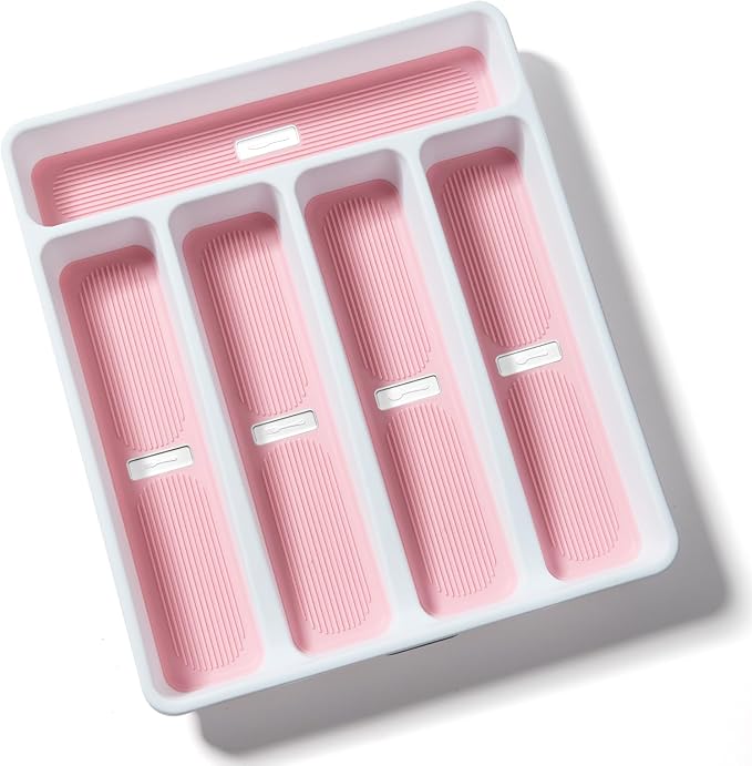 5-Compartment Silverware Organizer Tray with Icons for Kitchen Drawer | Non-slip TPR Linings，5-Compartment，High-quality Plastic，Fits Well In Standard Drawers，With Cutlery Icons