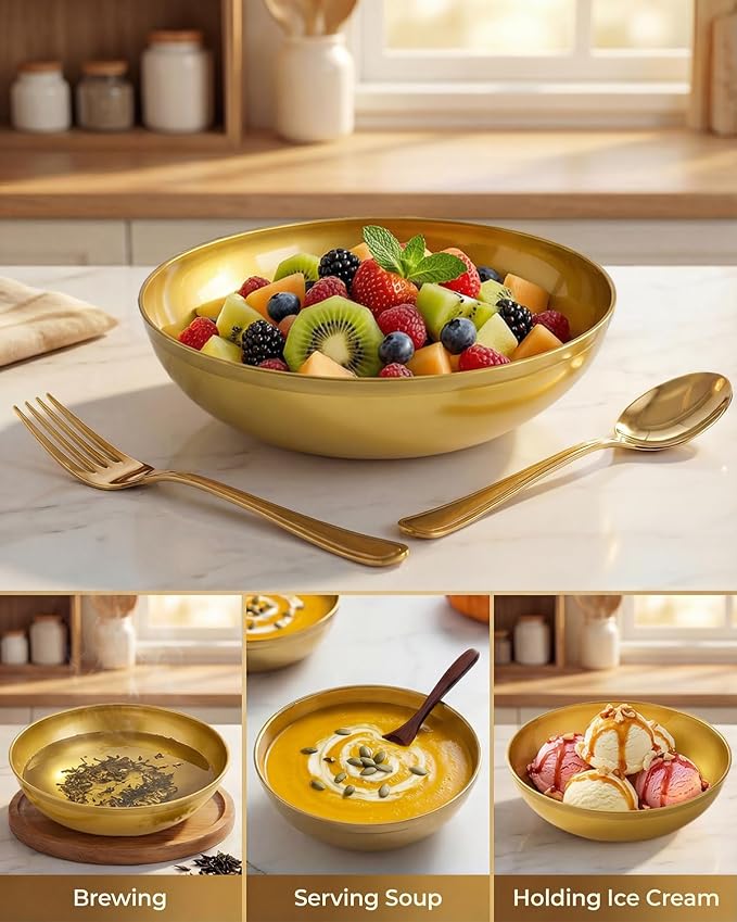 bUCLA 50Pack 10oz Gold Plastic Bowls - Disposable Plastic Salsa Bowls Premium Heavy Duty - Ideal for Wedding &Party