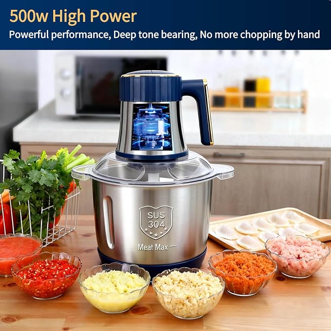 Food Processor,5-Speed Electric Food Chopper,Meat Grinder 5L(20Cups) with Two 6-Blade Sets,500W Powerful Vegetable Chopper Used for Dough Mixing,Meat, Nuts, Fruits, Garlic and Vegetables