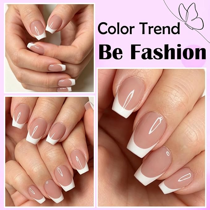 240pc White French Tip Press on Nails Short Coffin Acrylic Nail, Coffee Press ons Fake Nails with Glue, 12 Sizes Glue on Nails Extra Short Press on Nail Coffin Artificial Stick on Nail for Women