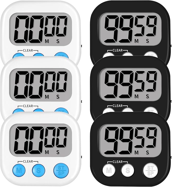 Lasubst Digital Kitchen Timers, Classroom Timers for Kids Teachers, 3WH 3BK | Back to School Supplies Bulk, Classroom Must Haves, Min/Sec Count Up/Down, Magnetic Back, Loud Alarm, Lanyards Included