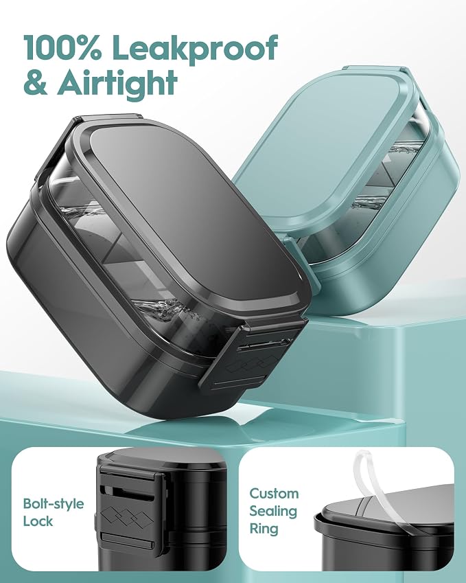 BiuLeon Bento Box Adult Lunch Box, 65 Oz Capacity Lunch Containers(Adjustable 2/3 Tier), BPA-Free, Leak-Proof and Stackable Bento Lunch Box, Microwave & Dishwasher Safe with Utensils(Black)