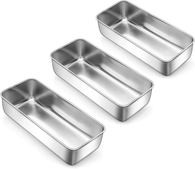 LIANYU 3 Pack 12 x 5 Inch Large Loaf Pans, Bread Pan Sets for Baking | Stainless Steel Deep Meatloaf Pans for Homemade Bread, Cakes, Sandwich, Solid & Durable, Dishwasher Safe