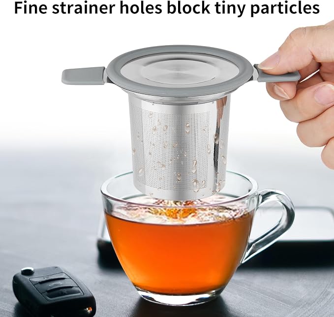 Ohtomber Stainless Steel Fine Mesh Tea Infuser for Loose Leaf Tea | Heat Proof Handles for Safe Grip, Fits Teapots Mugs & Cups, Rust Resistant, Easy to Clean, Versatile Tea Strainer & Diffuser